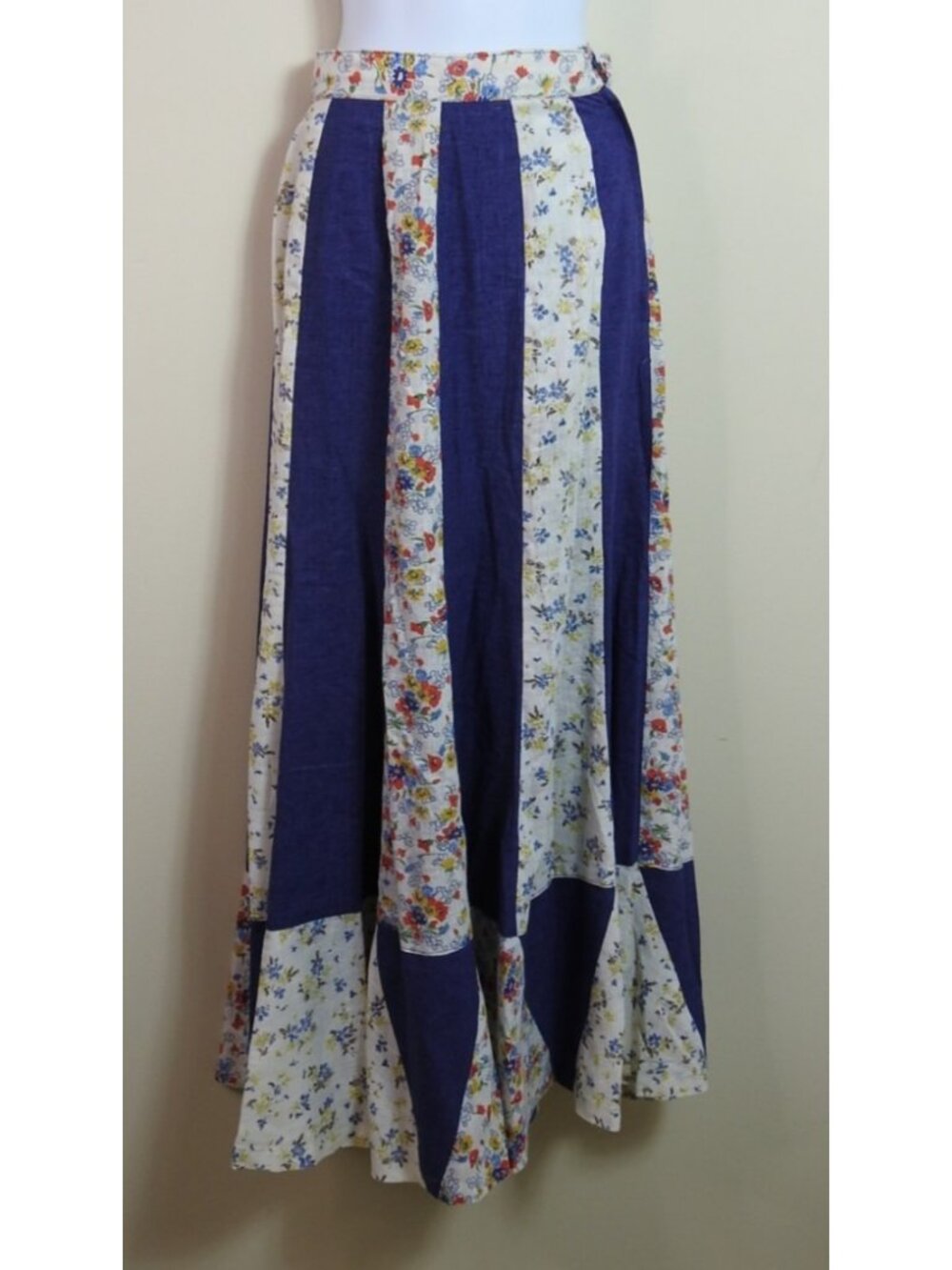 Vintage Women's ArtBro Size 9 Patchwork Dress Skirt Set Floral Denim 70s LS - Picture 6 of 16